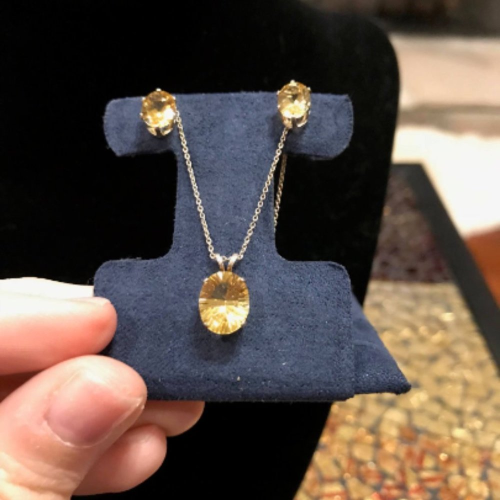 Lemon Quartz Necklace and Earrings Set
